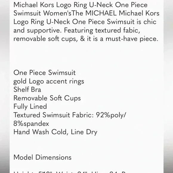 Michael Kors New Logo Ring One Piece Swimsuit Size 14 - Picture 11 of 11